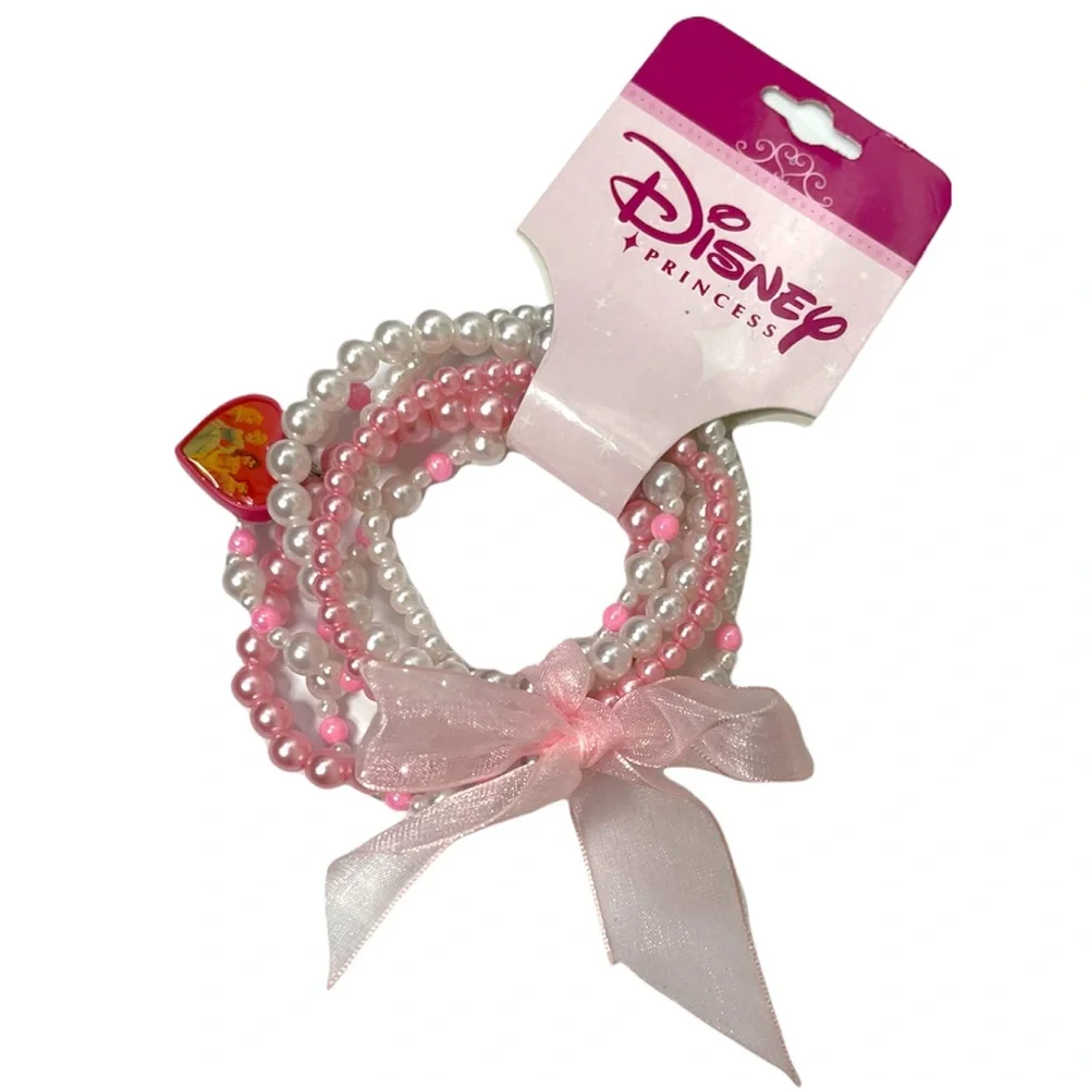 Disney Princess Bracelet Pink Bow Pearls Girls Friendship Best Friends 2 pc Set